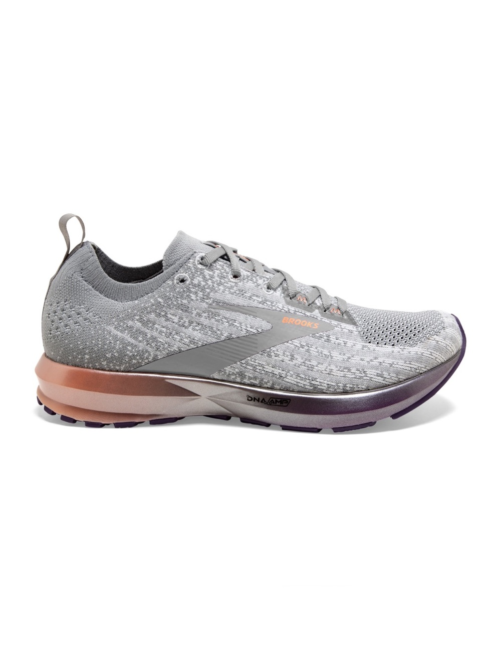 Brooks Women’s Light Gray Knit Running Shoe with Rose-Gold Accent